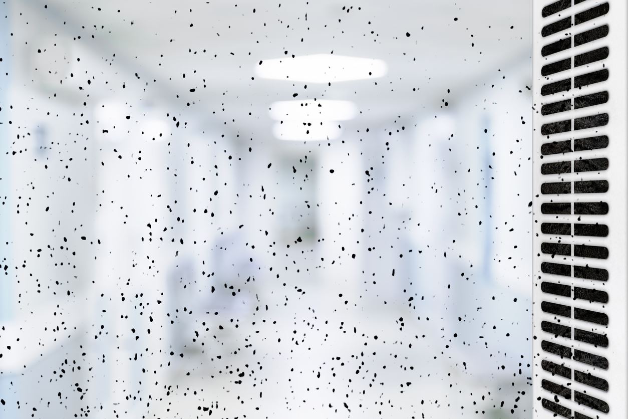 Dust or dirt from the ventilation grill in the office. Room pollution concept. Allergic pathogen.